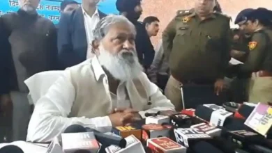 Anil Vij addressing media after grievance redressal meeting in Sirsa