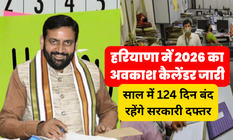 हरियाणा में वर्ष 2026 के लिए छुट्टियों का कैलेंडर जारी, प्रदेश में 124 दिन बंद रहेंगे सरकारी दफ्तर